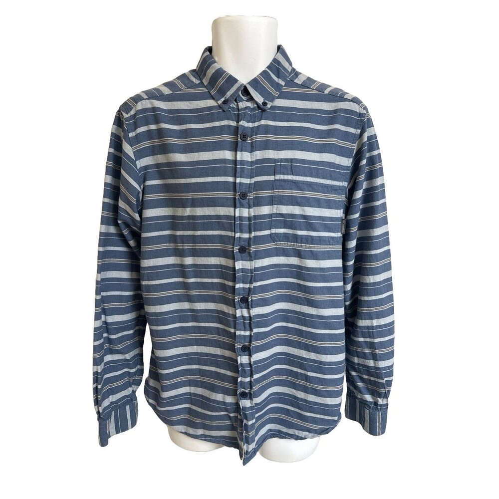 Columbia Men's S Blue Out and Back II Long Sleeve Striped Shirt Cotton AM8022